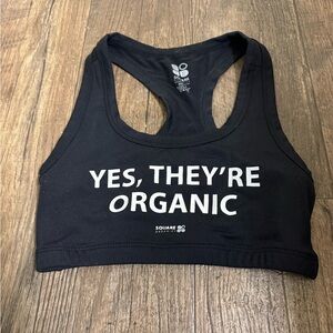 Square Organics Black 'Yes They're Organic' Sports Bra. Small